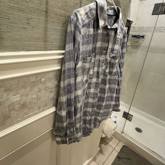 NWT new medium Anthropologie pilcro Hadley button down shirt blue plaid flannel - Picture 9 of 17